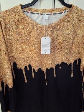 Exclusive Women's Black and Gold Drip-Print Sweatshirt